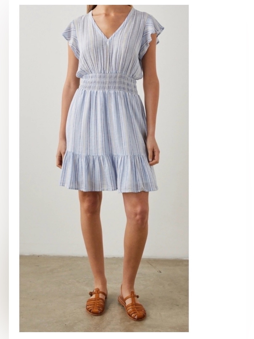 Rails Tara Linen Blend Smocked Striped Mini Dress Blue Stripe Size XS